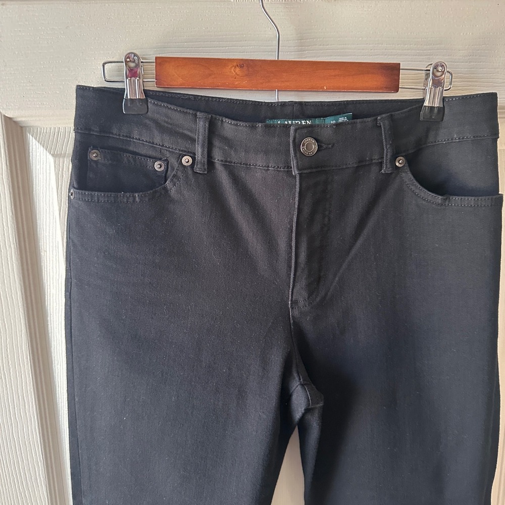 Lauren Ralph Lauren Premier Straight Jeans Women 10 Black Mid Rise Stretch Denim - Picture 6 of 10